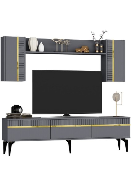 Defnedh 180 cm Tv Ünitesi Antrasit Altın fırsatları