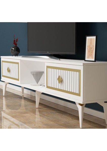 Nildh 150 cm Tv Ünitesi Beyaz Altın modelleri