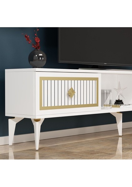 Nildh 150 cm Tv Ünitesi Beyaz Altın fırsatları
