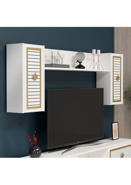 Nildh 150 cm Tv Ünitesi Beyaz Altın indirimleri