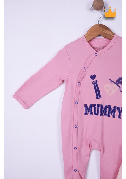 Babyhola %100 Pamuk I Love Mummy 2'li Çıtçıtlı Patikli Tulum Önlük Bere 4'lü Takım 539