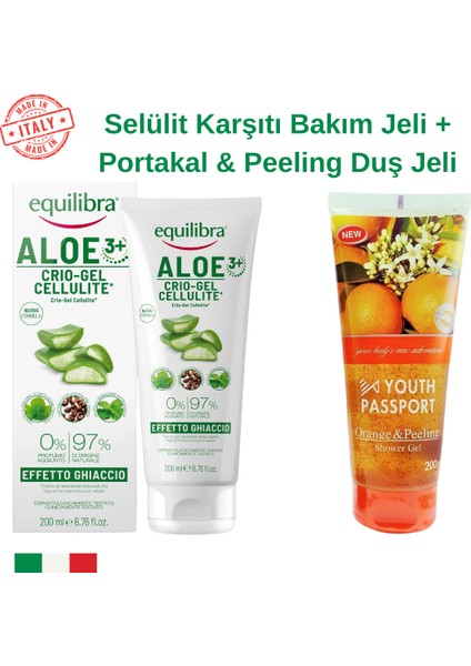 Aloe Crio-Gel Cellulite + Youth Passport Portakal & Peeling Duş Jeli Set | Canlandırıcı ve Selülıt Karşıtı Bakım Seti