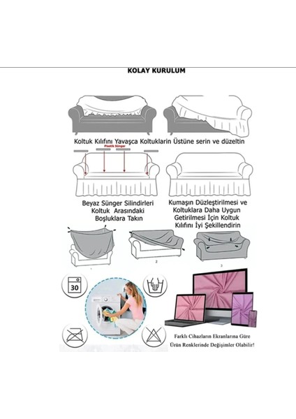 Berrak Avm Jakarlı Düz Desen Esnek Kanepe Kılıfı Takımı Koltuk Örtüsü 3+2+1+1 Yıkanabilir Koltuk Kılıfı Kanepe Çekyat Örtüsü Takımı