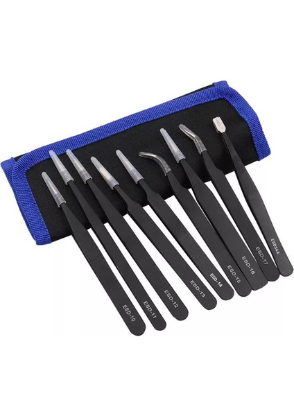 Ks-Esd-9 Paslanmaz Çelik Antistatik 9 Parça Cımbız Seti