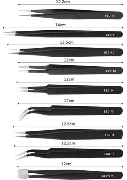 Ks-Esd-9 Paslanmaz Çelik Antistatik 9 Parça Cımbız Seti modelleri