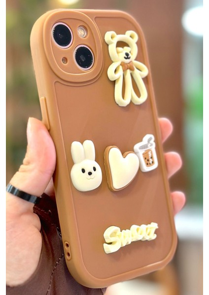 Vip Case iPhone 14 Ayıcık Desenli Sevimli 3 Boyutlu Tatlı Şirin Kamera Korumalı Silikon Shape Kılıf