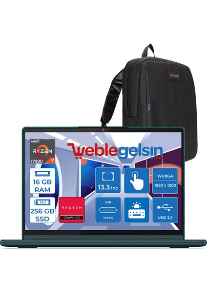Yoga 6 Ryzen 7 7730U 16GB 256GB SSD 13.3" IPS 300NITS Wuxga Dolby Vision Freedos Taşınabilir Bilgisayar L83B2008RTXF01 + Zetta Çanta