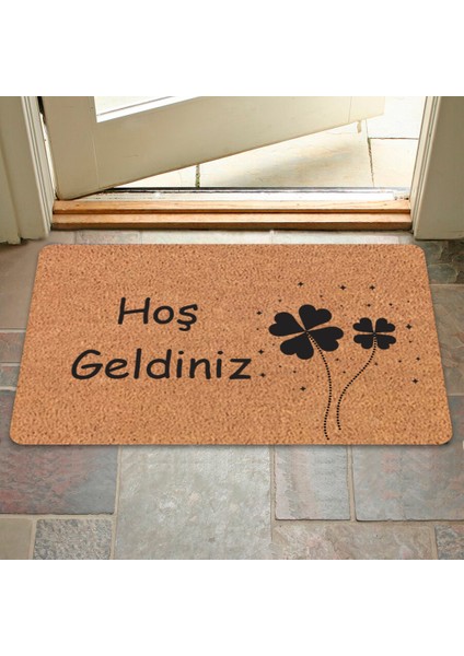 Modern Dijital Baskı - Hoş Geldiniz Yazalı Paspas - Kaymaz Taban Kapı Önü Paspası