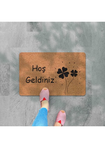 Modern Dijital Baskı - Hoş Geldiniz Yazalı Paspas - Kaymaz Taban Kapı Önü Paspası