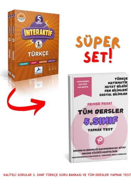 5. Sınıf İnteraktif Türkçe Soru Bankası - Pembe Pasaj 5. Sınıf Tüm Dersler Yaprak Test - Kitap Okuma Yüzüğü