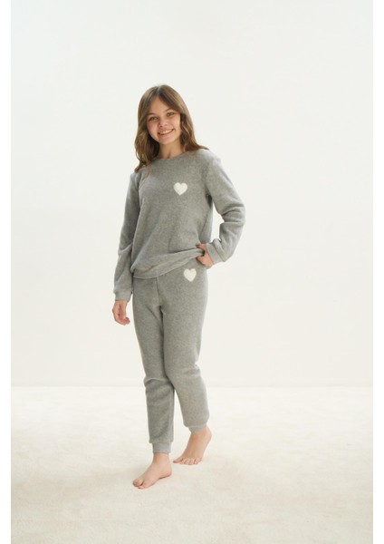Kız Çocuk Uzun Kol Polar Gri Melanj Pijama Takım C0T5N7O8
