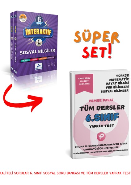 6. Sınıf İnteraktif Sosyal Bilgiler Soru Bankası - Pembe Pasaj 6. Sınıf Tüm Dersler Yaprak Test - Kitap Okuma Yüzüğü