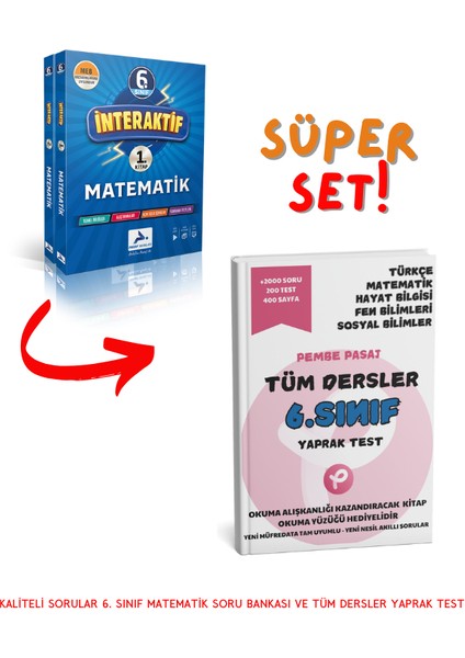 6. Sınıf İnteraktif Matematik Soru Bankası - Pembe Pasaj 6. Sınıf Tüm Dersler Yaprak Test - Kitap Okuma Yüzüğü