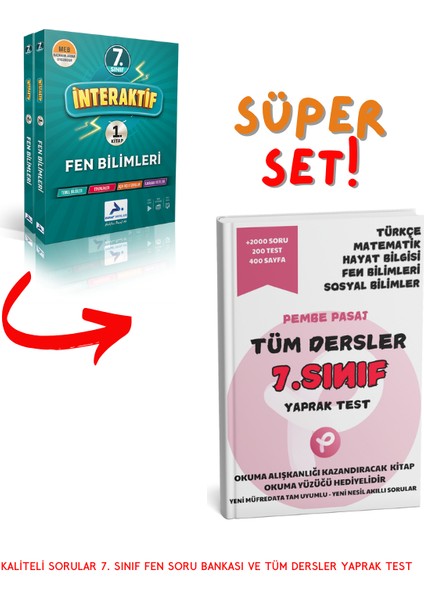 7. Sınıf İnteraktif Fen Bilimleri Soru Bankası - Pembe Pasaj 8. Sınıf Tüm Dersler Yaprak Test - Kitap Okuma Yüzüğü