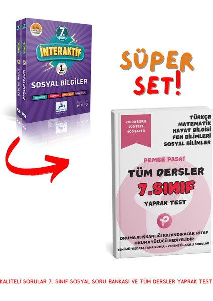 7. Sınıf İnteraktif Sosyal Bilgiler Soru Bankası - Pembe Pasaj 7. Sınıf Tüm Dersler Yaprak Test – Kitap Okuma Yüzüğü