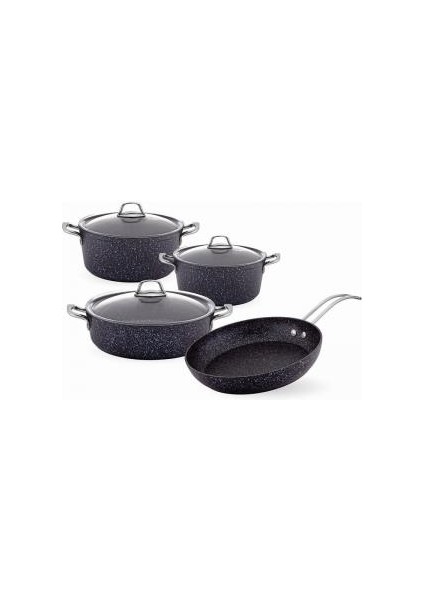 Hascevher Era 7 Pcs Stone Cam Kapaklı Tencere Seti (18/22TEN/26KAR/26TV)