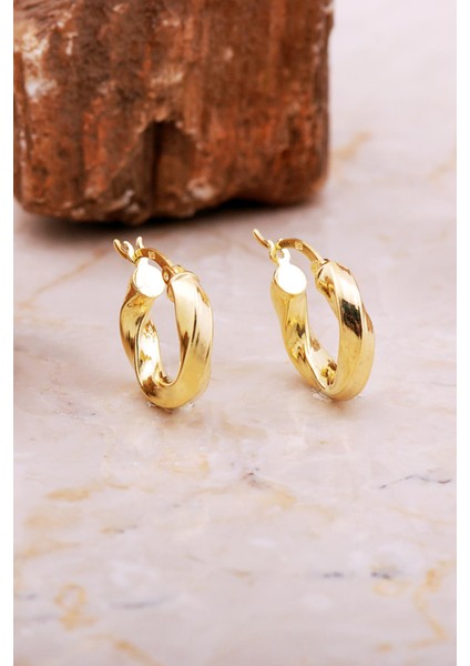 17 mm Kalın Burgu Altın Kaplama Gümüş Halka Küpe 7045