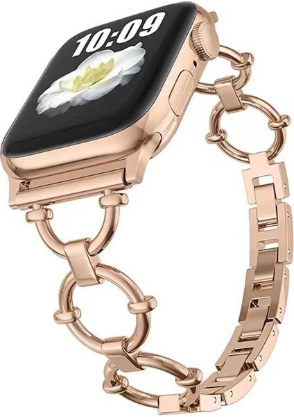 Apple Watch Uyumlu 3 (38MM) Için Halka Tasarımlı Metal Kordon-56 Rose Gold