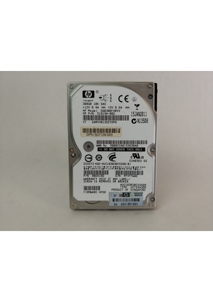 Hp HUC103030CSS60 DG0300FARVV 300GB 10 Sas 2.5" Hard Drive Refrubıshed