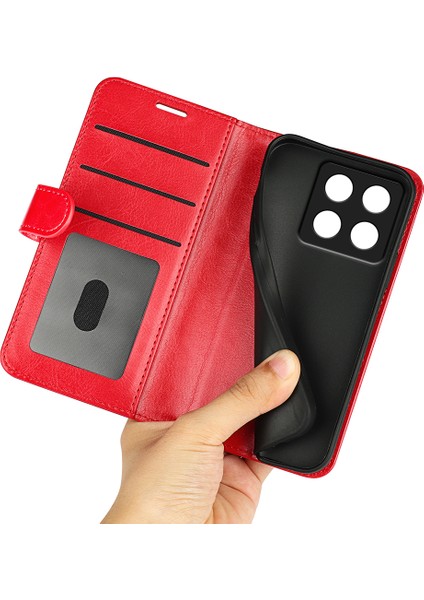 Xiaomi 14T Cüzdan Kılıfı Için Anti-Düşme Telefon Kılıfı Crazy Horse Doku Standı Deri Telefon Kapağı-Kırmızı (Yurt Dışından) fırsatları
