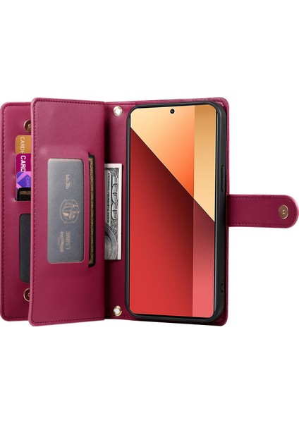 Xiaomi Redmi Note 13 Pro 4g Cüzdan Kılıfı Fermuarlı Deri Telefon Kapağı-Kırmızı Için Anti-Düşen Telefon Kılıfı (Yurt Dışından) fiyatları
