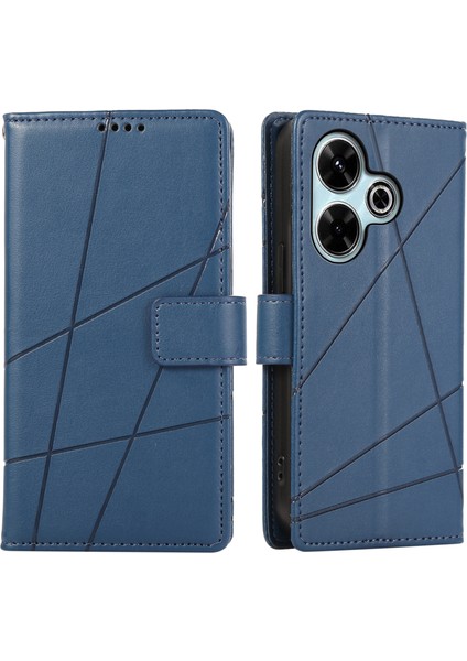 Anti-Düşen Telefon Kılıfı Xiaomi Redmi 13 4g/5g Telefon Kılıfı Deri Cüzdan Kapak Hattı Baskı-Mavi (Yurt Dışından)