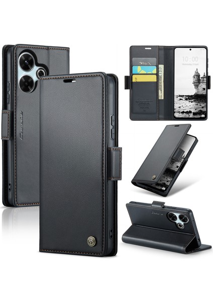 Anti-Düşen Telefon Kılıfı Xiaomi Redmi 13 5g/4g Kılıf Rfıd Engelleme Parlak Stand Telefon Kapağı-Siyah (Yurt Dışından)