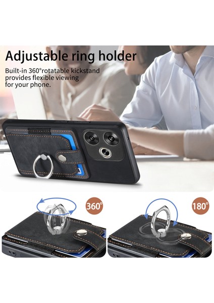 Anti-Düşen Telefon Kılıfı Için Xiaomi Poco F6 5g Retro Kılıf Halka Tutucu Kickstand Deri + Tpu Kaymaz Koruyucu Kapak Kart Yuvaları-Siyah (Yurt Dışından) fırsatları