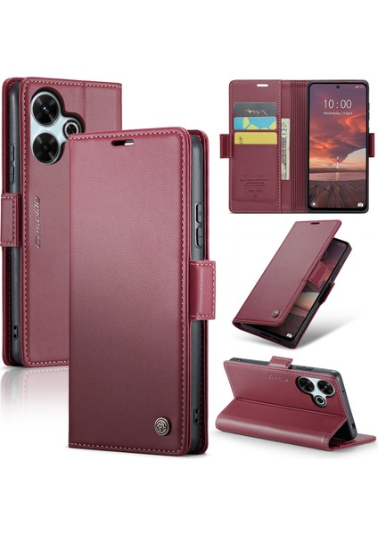 Anti-Düşen Telefon Kılıfı Xiaomi Redmi 13 5g/4g Durumda Rfıd Engelleme Parlak Stand Telefon Kapağı-Kırmızı (Yurt Dışından)