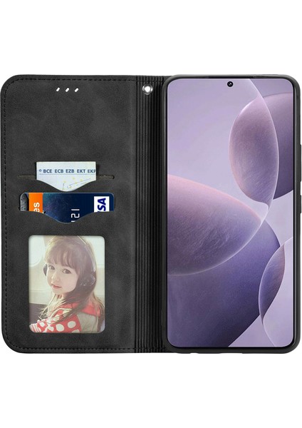 Anti-Düşme Telefon Kılıfı Için Xiaomi Poco F6 Pro 5g Kılıf Kart Yuvaları ile Cilt-Dokunmatik Deri Kapak-Siyah (Yurt Dışından)