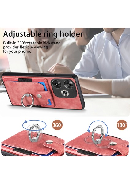 Anti-Düşen Telefon Kılıfı Için Xiaomi Poco F6 5g Retro Kılıf Halka Tutucu Kickstand Deri + Tpu Kaymaz Koruyucu Kapak Kart Yuvaları-Pembe (Yurt Dışından) fırsatları