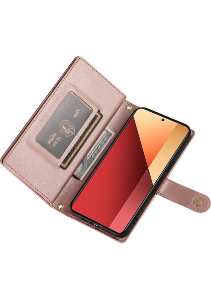 Xiaomi Redmi Note 13 Pro 4g Cüzdan Kılıfı Fermuarlı Deri Telefon Kapağı-Pembe Anti-Düşme Telefon Kılıfı (Yurt Dışından) modelleri