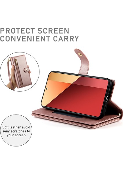 Xiaomi Redmi Note 13 Pro 4g Cüzdan Kılıfı Fermuarlı Deri Telefon Kapağı-Pembe Anti-Düşme Telefon Kılıfı (Yurt Dışından) fırsatları