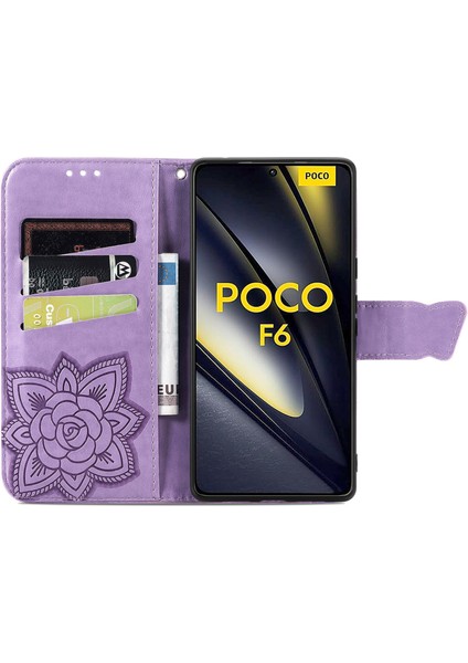 Anti-Düşen Telefon Kılıfı Için Xiaomi Poco F6 5g Kılıf Pu Deri Cüzdan Telefon Kapak Desen-Açık Mor (Yurt Dışından) fiyatları