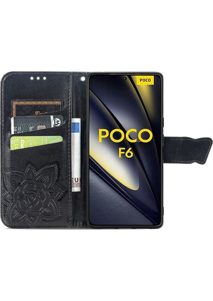 Anti-Düşen Telefon Kılıfı Için Xiaomi Poco F6 5g Kılıf Pu Deri Cüzdan Telefon Kapak Desen-Siyah (Yurt Dışından) fiyatları