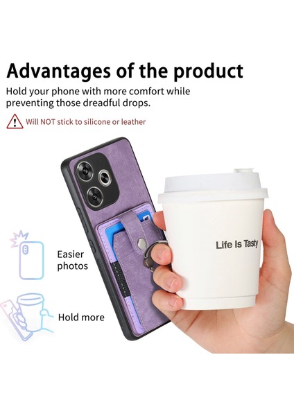 Anti-Düşen Telefon Kılıfı Için Xiaomi Poco F6 5g Retro Kılıf Halka Tutucu Kickstand Deri + Tpu Kaymaz Koruyucu Kapak Kart Yuvaları-Mor (Yurt Dışından) indirimleri