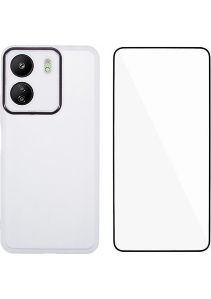 Anti-Düşen Telefon Kılıfı Xiaomi Poco C65 4g Tpu Kılıf Temperli Cam-Şeffaf Beyaz ile Elektroliz Çerçeve (Yurt Dışından)