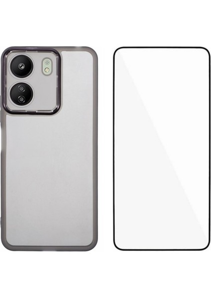 Anti-Düşen Telefon Kılıfı Için Xiaomi Poco C65 4g Tpu Kılıf Temperli Cam-Şeffaf Siyah ile Elektroliz Çerçeve (Yurt Dışından)