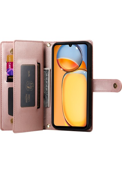 Anti-Düşen Telefon Kılıfı Xiaomi Poco M6 5g Kılıf Fermuar Cüzdan Deri Kapak-Pembe (Yurt Dışından)