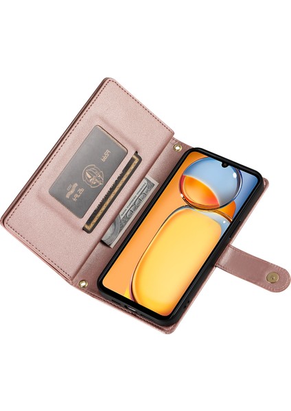 Anti-Düşen Telefon Kılıfı Xiaomi Poco M6 5g Kılıf Fermuar Cüzdan Deri Kapak-Pembe (Yurt Dışından)