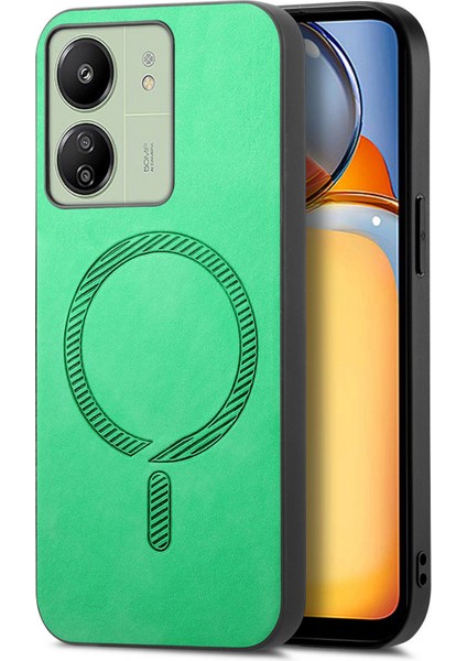 Xiaomi Poco C65 4g Deri Arka Kılıf Magsafe Cilt Dokunmatik Telefon Kapağı-Yeşil ile Uyumlu Anti-Düşme Telefon Kılıfı (Yurt Dışından)