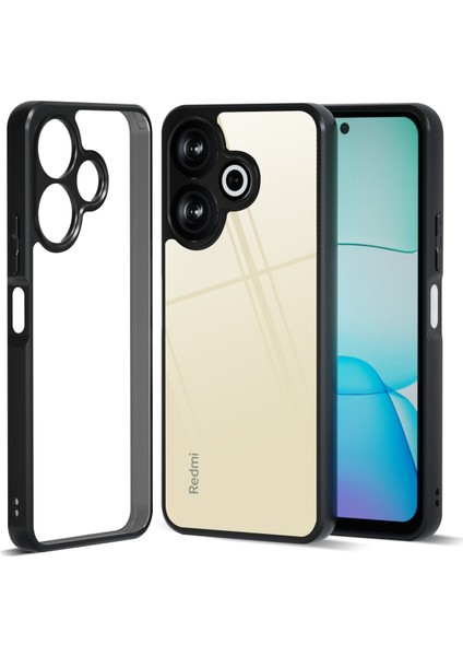 Anti-Düşme Telefon Kılıfı Xiaomi Redmi 13 5g/4g Kılıf Hibrid 2 In 1 Yumuşak Tpu Sert Pc Telefon Kapağı-Şeffaf Siyah (Yurt Dışından)
