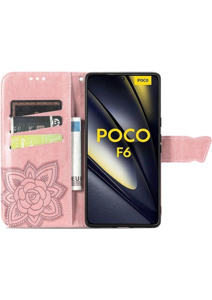 Anti-Düşen Telefon Kılıfı Için Xiaomi Poco F6 5g Kılıf Pu Deri Cüzdan Telefon Kapak Desen-Gül Altın (Yurt Dışından) fiyatları