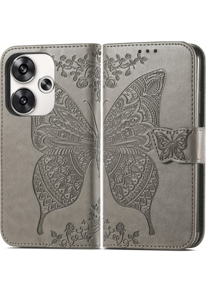Anti-Düşen Telefon Kılıfı Xiaomi Poco F6 5g Kılıf Pu Deri Cüzdan Telefon Kapağı Desen-Gri (Yurt Dışından)
