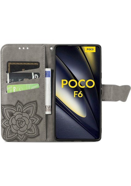 Anti-Düşen Telefon Kılıfı Xiaomi Poco F6 5g Kılıf Pu Deri Cüzdan Telefon Kapağı Desen-Gri (Yurt Dışından) fiyatları