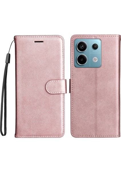 Anti-Düşen Telefon Kılıfı Deri Serisi Xiaomi Poco X6 5g Kılıf Halkalı Telefon Kılıfı Kapak Kart Tutucu Para Kese-Gül Altın (Yurt Dışından)