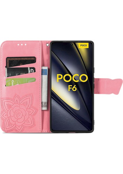Anti-Düşen Telefon Kılıfı Için Xiaomi Poco F6 5g Kılıf Pu Deri Cüzdan Telefon Kapak Desenli-Pembe (Yurt Dışından) fiyatları