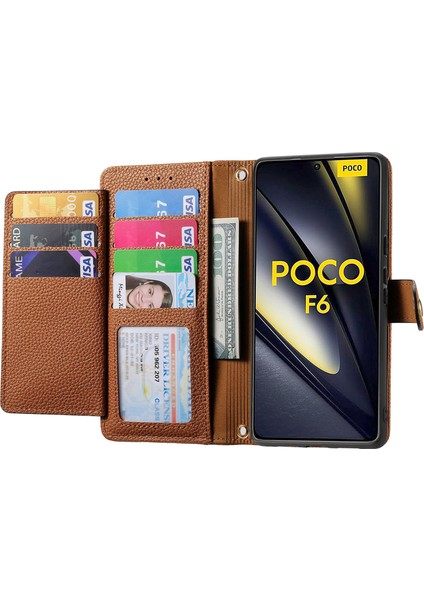Xiaomi Poco F6 5g Durumda Anti-Düşen Telefon Kılıfı Fermuarlı Cebi Çanta Rfıd Engelleme Deri Telefon Kapağı-Kahverengi (Yurt Dışından) modelleri