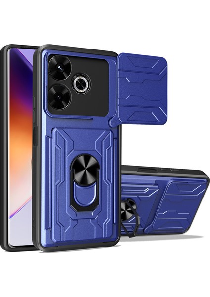 Anti-Düşen Telefon Kılıfı Xiaomi Redmi 13 4g/5g Kılıf Pc + Tpu Kickstand Telefon Arka Kapak Kamera Kaydırıcı-Safir (Yurt Dışından)