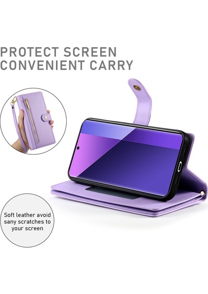 Anti-Düşen Telefon Kılıfı Xiaomi Redmi Için Not 13 Pro + 5g Kılıf Fermuar Cüzdan Deri Telefon Kapak Standı Görünüm-Mor (Yurt Dışından) fırsatları